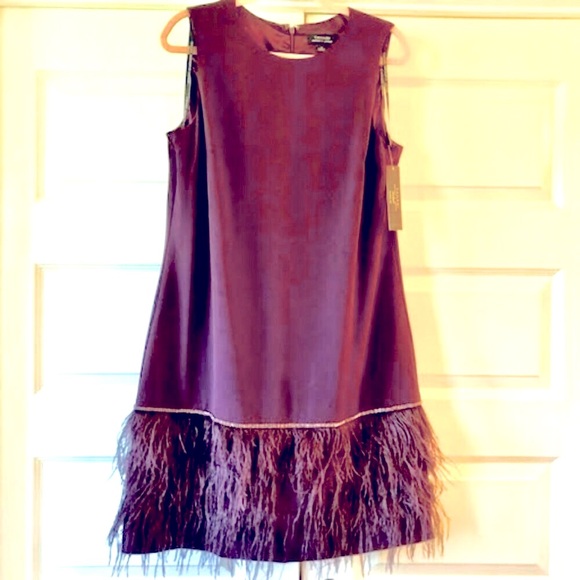 NWT TAHARI Arthur S. Levine Purple Feather Rhinestones Mini Cocktail Dress 12 - Picture 4 of 8